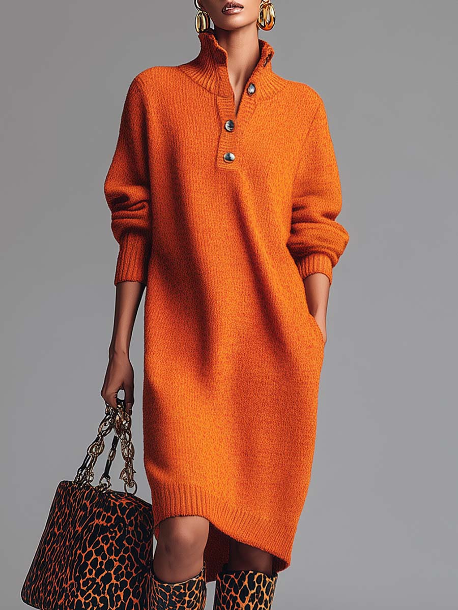Jasmine™ | Button Neck Knit-Style Dress