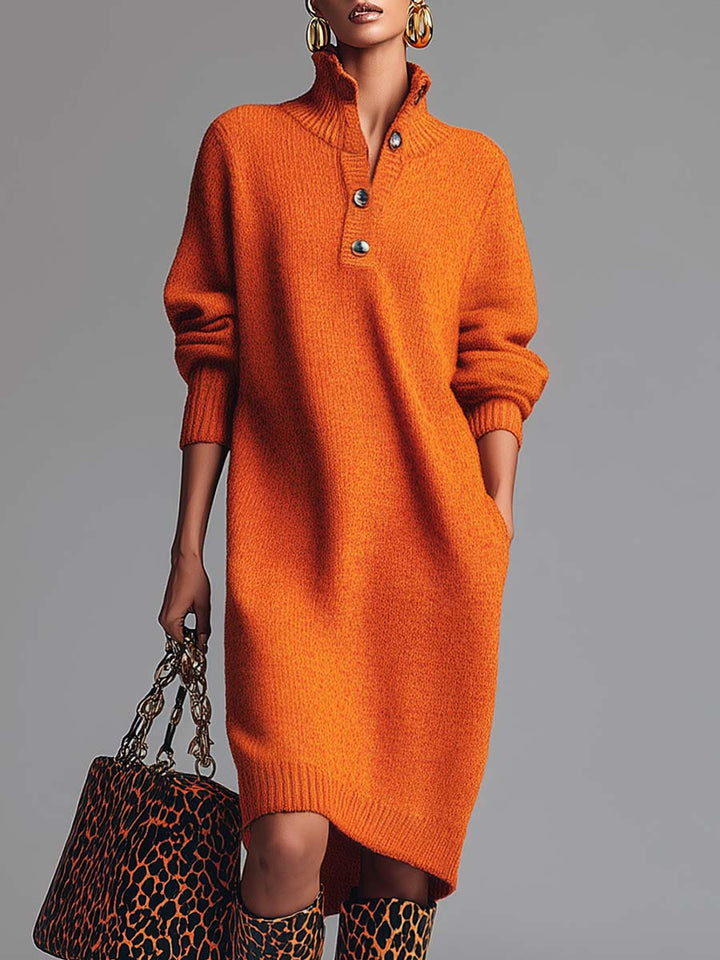 Jasmine™ | Button Neck Knit-Style Dress