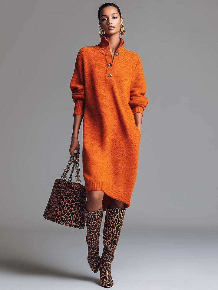 Jasmine™ | Button Neck Knit-Style Dress