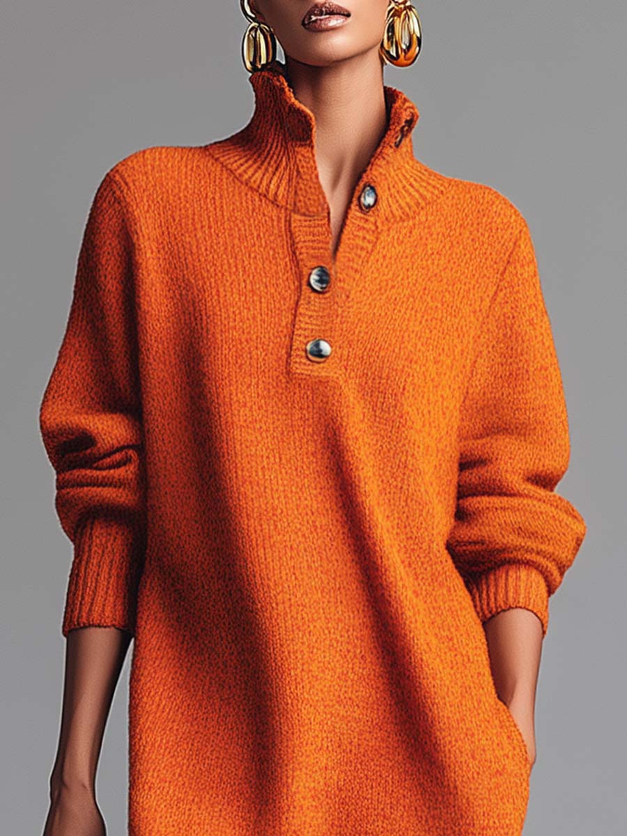 Jasmine™ | Button Neck Knit-Style Dress