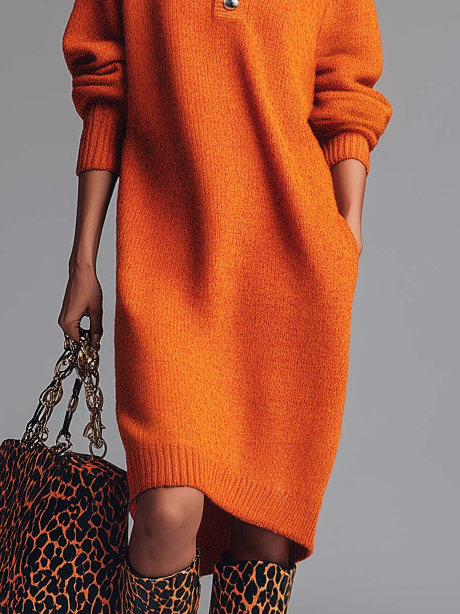 Jasmine™ | Button Neck Knit-Style Dress