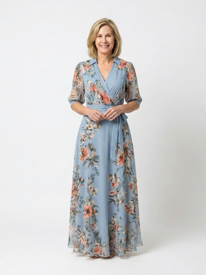 Elowen | Floral V-Neck Maxi Dress with Wrap Design