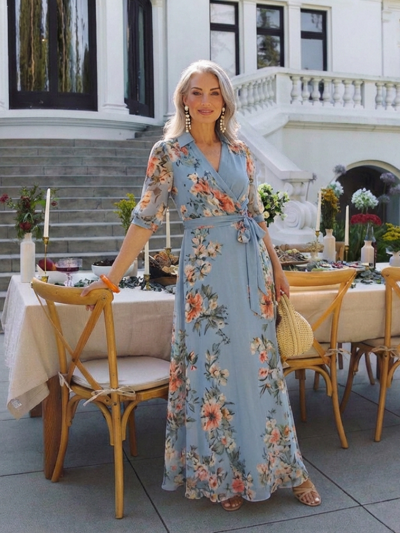 Elowen | Floral V-Neck Maxi Dress with Wrap Design