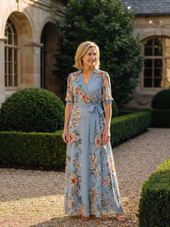 Elowen | Floral V-Neck Maxi Dress with Wrap Design