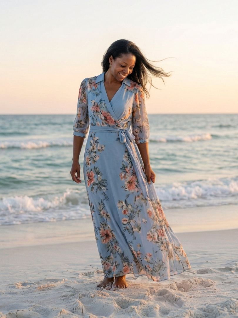 Elowen | Floral V-Neck Maxi Dress with Wrap Design